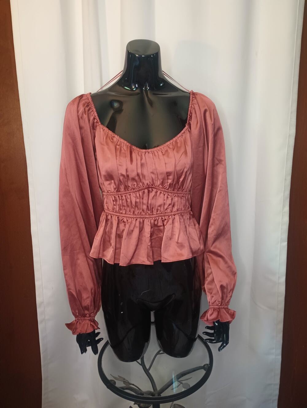 Lush Women's Milkmaid Babydoll Satin Top M Pink Romantic Coquette Edwardian Poet